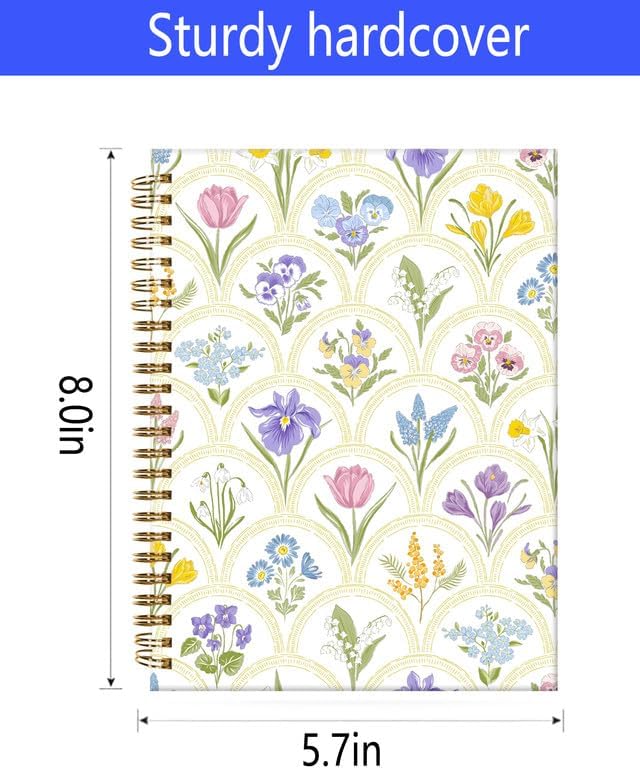 Spiral Journal Notebook,A5 Hardcover Lined Journals for Women Girl 6 x 8.3 in,120 Pages Thick Paper,Cute College Ruled Writing Notebook for Gifts Office Work School(Spring Garden Flower)