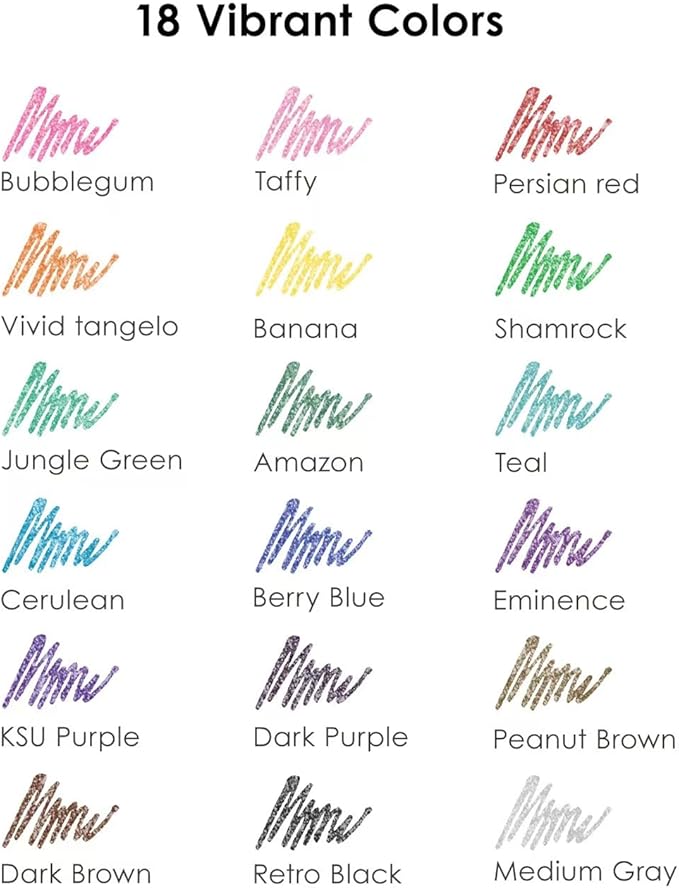 Grabie Glitter Gel Pens 18 Colors, Metallic Vibrant Sparkle Gel Pens for Coloring, Retractable Sparkle Glitter Pens for Adults,Colored Gel Pens for Adult Coloring Books and Drawing