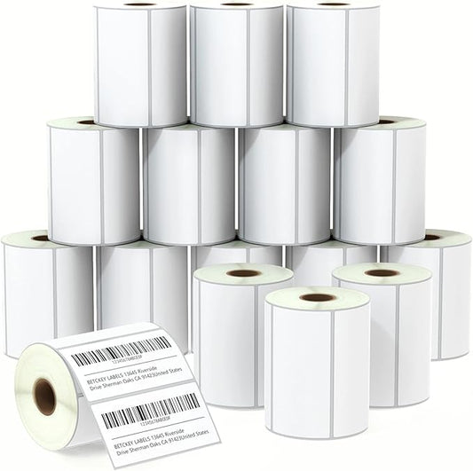 BETCKEY - 4" x 2" (102 mm x 51 mm) Barcode Shipping & Multipurpose Labels Compatible with Zebra & Rollo Label Printer,Premium Adhesive & Perforated [16 Rolls, 12000 Labels]
