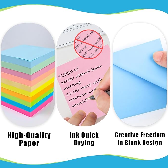 SACATR 30 Pads Sticky Notes, Sticky Note Pads 3x3 inches, 10 Bright Color Sticky Notes,Self-Stick Note Pads, Perfect for Office Home School(100 Sheet/Pad)