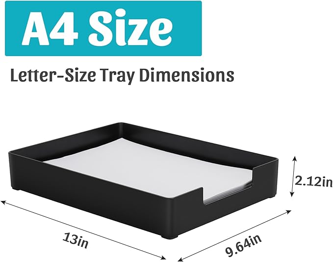Letter-Size Tray Desk Letter Tray Paper Tray, Sturdy Heavy-Duty Plastic Printer Paper Tray, Single-Tier Stackable File Storage Organizer for Office Home (2, Black)
