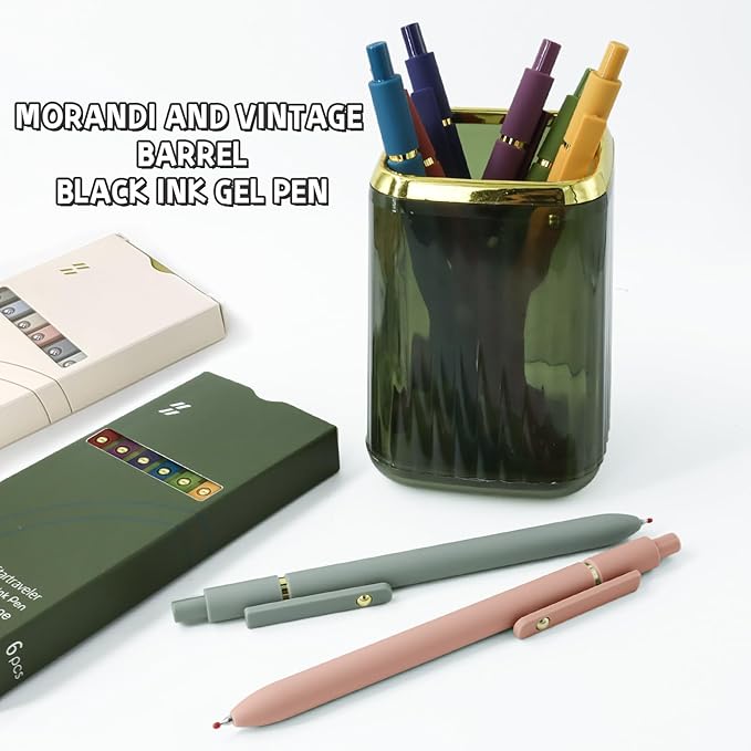 12 Pcs Gel Pens 0.5mm Quick Dry Black Ink Pens Fine Point Smooth Writing Pens, Cute Office and School Supplies Gifts for Women Teacher Students (12 Pcs Morandi and Vintage Gold)