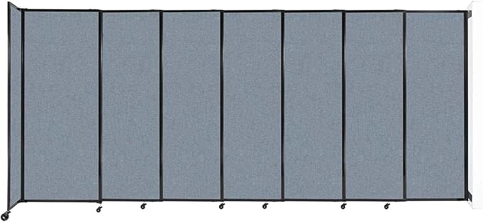 Wall-Mounted Sliding StraightWall Room Divider | Adjustable Widths | Locking Wheels | Room Separator | Up to 15'6" Wide x 6'10" Tall Powder Blue Fabric Panels