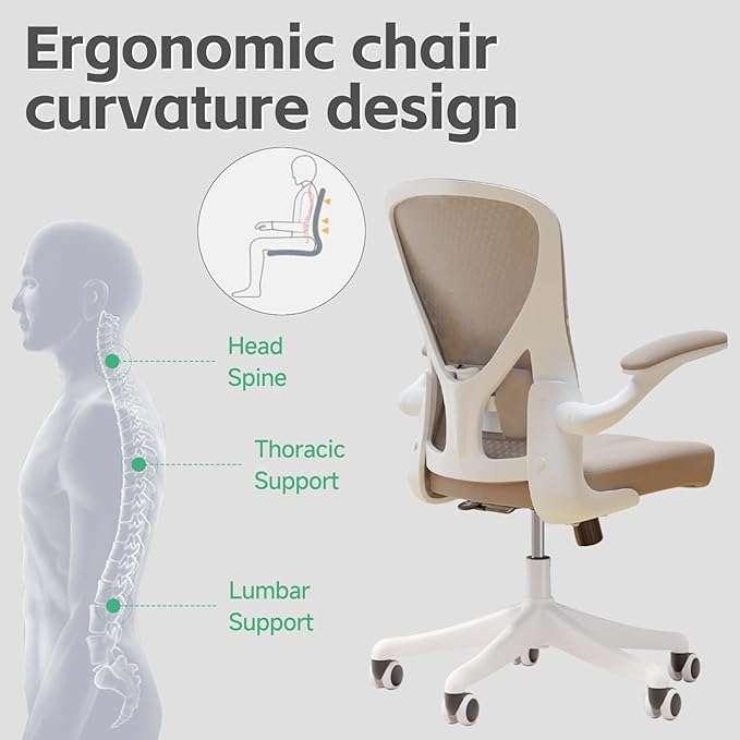 Ergonomic Office Chair with Adjustable Lumbar Support & Flip-Up Armrests - High Back Computer Desk Chair with Thickened Seat Cushion, Rolling Wheels for Home/Office Study Work