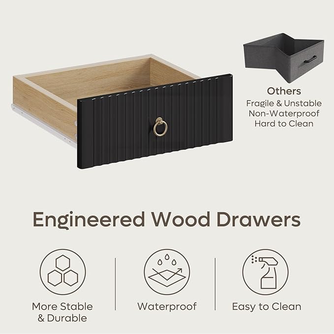 Bestier 55 Inch Computer Desk with Keyboard Tray, Modern Office Desk with Storage, Wood Writing Desk with File Drawer, Fluted Panel & 2 Hooks for Home Office & Studio, Natural Oak