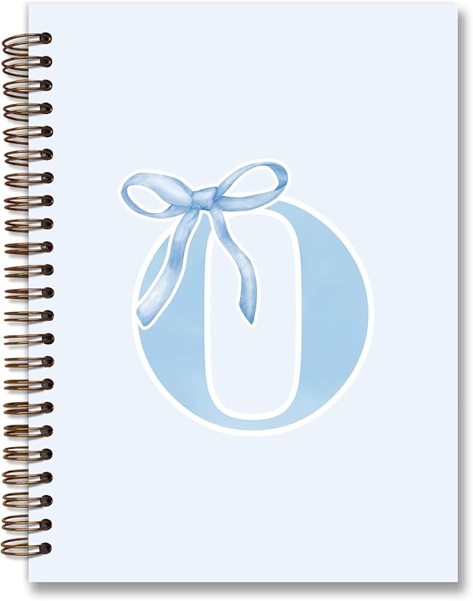 Initial O Notebook Journal,Personalized Teen Girl Gifts,Coquette Trendy Preppy Blue Bow Spiral Notebook,Monogrammed Gifts for Women Teen Girl,College Ruled Hardcover Spiral Notebook 5.5 x 8.3
