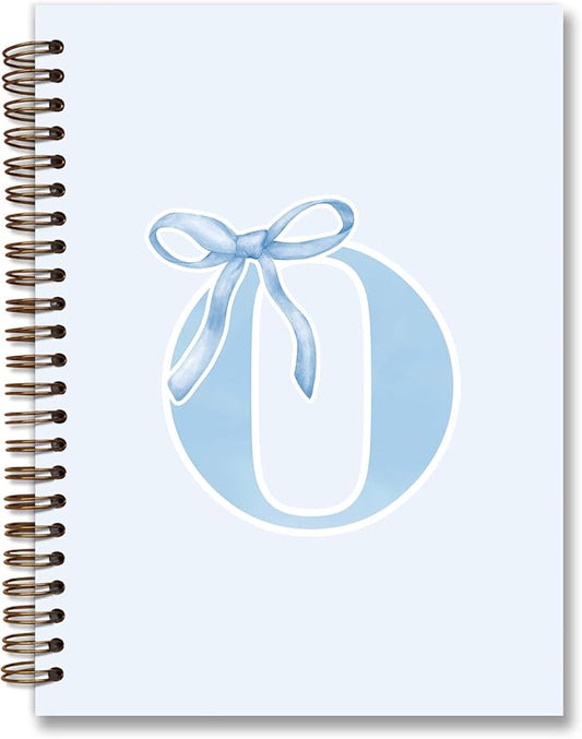 Initial O Notebook Journal,Personalized Teen Girl Gifts,Coquette Trendy Preppy Blue Bow Spiral Notebook,Monogrammed Gifts for Women Teen Girl,College Ruled Hardcover Spiral Notebook 5.5 x 8.3