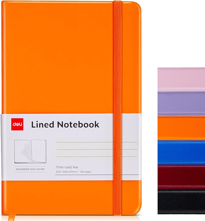 deli A5 Lined Journal Notebook, 160 Pages Hardcover Writing Notebook, 5.5"x8.2" College Ruled Notebook for Office, School, Work Notes (Orange)