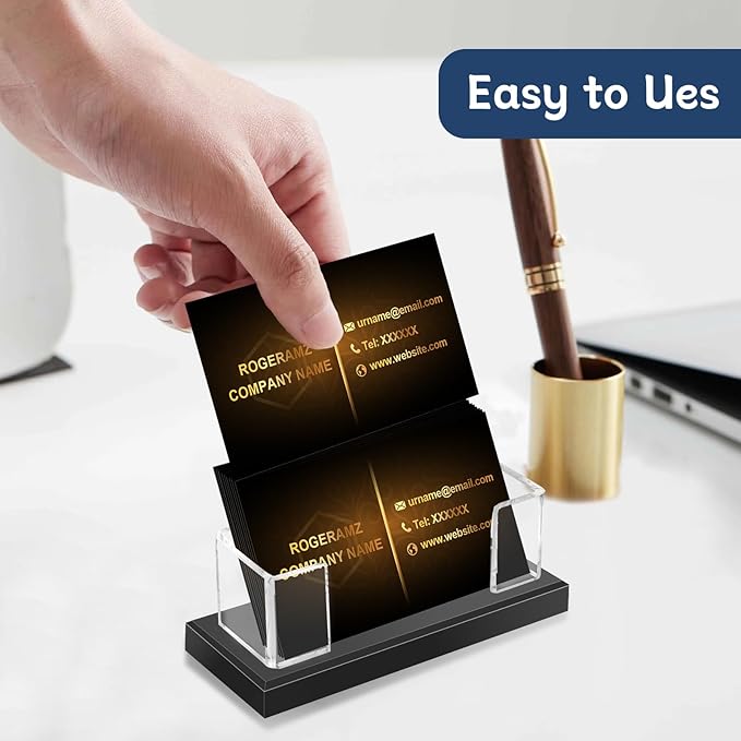 Acrylic Business Card Holder for Desk, Clear Business Card Display Stand with Black Base for Desk -2-Piece Gift Card Organizer for Office Desktop, Conferences, and Exhibition Receptions