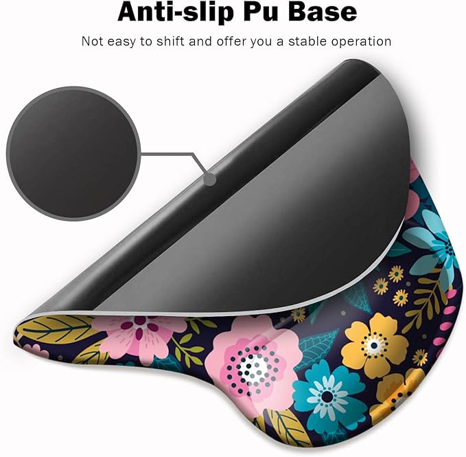 DOOKE Ergonomic Mouse Pad with Wrist Support and Coaster,Mouse Pads with Non-Slip PU Base for Home Office Working Studying Easy Typing & Pain Relief Botanical