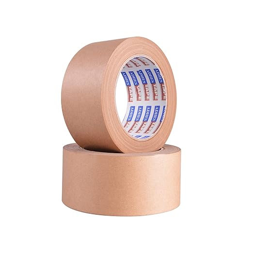 ADHES Heavy Duty Kraft Paper Tape, 2 Inch x 43 Yards, 6 Rolls Eco Friendly & Biodegradable, Writable & Uncoated Brown Packing Tape Paper Packing Tape for Masking, Sealing, and Packaging Use,