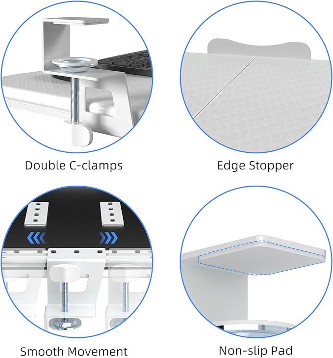 suptek Keyboard Tray Under Desk Pull Out with C Clamp Mount, Computer Keyboard & Mouse Tray, 25.6 (30 Including Clamps) x 11.8 inch Slide-Out Platform Computer Drawer for Typing, Carbon White, DSF1DJW
