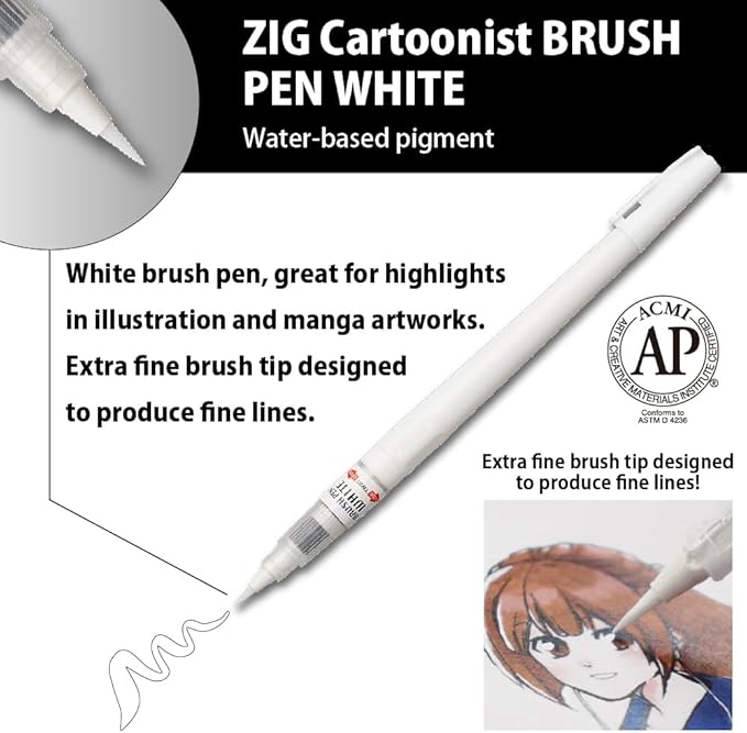 Kuretake Zig Inktober pen set, for Illustration, Manga Drawing, Lettering and Calligraphy, Professional Artist, Made in Japan (White(3pcs.))