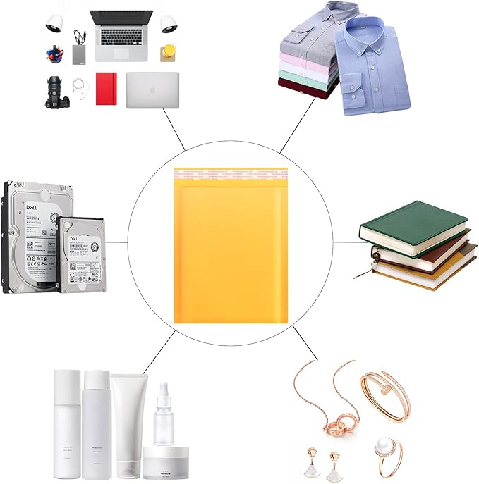 packbabol Kraft Bubble Mailers 8.5x11 Inch 50 Pcs,Small Self-Sealing Mail Shipping Bags,Yellow Padded Envelopes #2