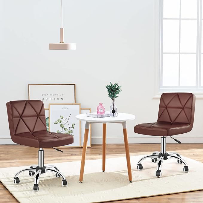 COSVALVE Armless Desk Chair, Mid Back 360 Swivel Office Chair, Height Adjustable Executive Conference Task Chair with Rolling Wheels and Diamond Pattern for Home Bedroom Computer Barber, Brown