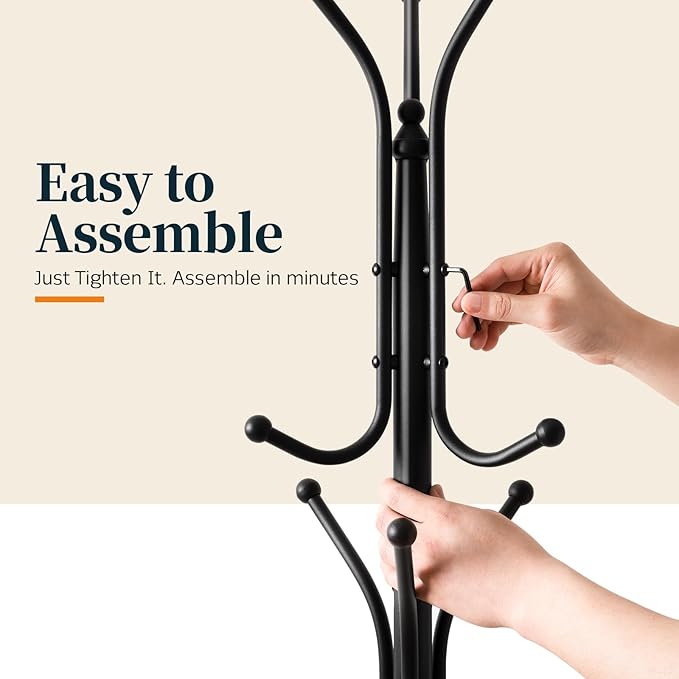 Yoobure Metal Coat Rack Freestanding with Marble Base, Coat Tree with 12 Hooks & Umbrella Holder, Coat Hanger Stand for Corner Entryway Bedroom Office, Heavy Duty Coat Rack Stand for Clothes Hats Bags