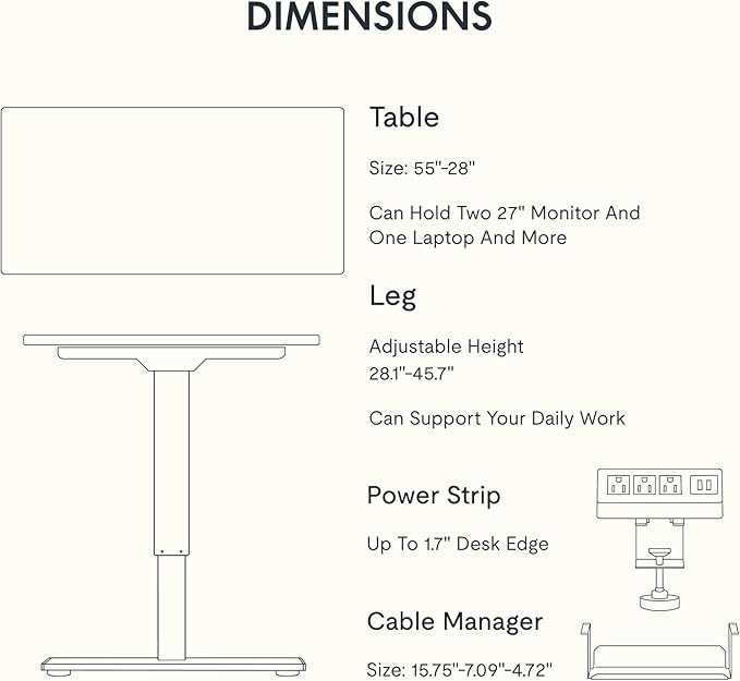 FLEXISPOT EN2 Whole-Piece Standing Desk with Clamp Power Strip, 55 x 28 Electric Stand Up Height Adjustable Desk with Cable Management (White Frame + 55" White Top,2 Packages)