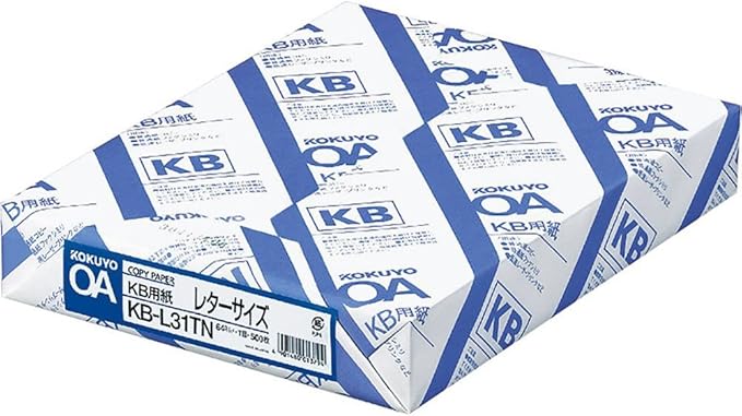 Kokuyo Letter Size (8.5 x 11 inches) KB Paper, 500 Sheets, 64gsm, 80 Bright - Perfect for Printing, Writing and Journal - FSC Certified, Japan Import (KB-L31TN)