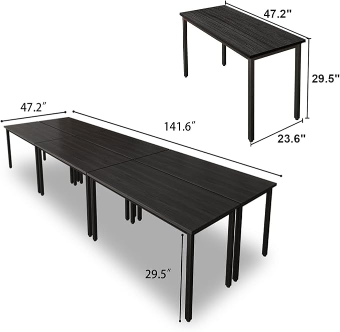 Bonzy Home Conference Tables 12ft Office Computer Desk for Meeting Room Study Writing Printer Table Save Space Design for 14 People Rustic Vintage Black 6PCS 141.6"x47.2"x29.5",Black