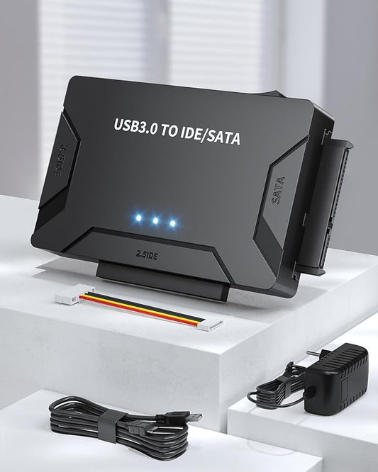 POSUGEAR USB 3.0 to IDE/SATA Adapter, External Hard Drive Reader, Universal 2.5"/3.5" HDD/SSD Converter, 12V/2A Power Adapter