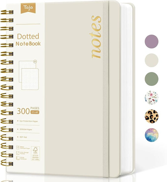 Spiral Dotted Notebook Journal for Work, 300 Pages, Thick B5 (7.1"x10") Bullet Dotted Journal for Women & Writing, Hardcover Notebook for Note Taking, Perfect for Work School Note Taking Business, Grey Beige