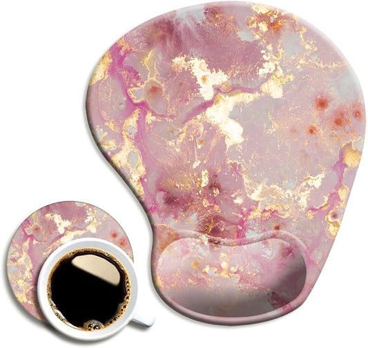 DOOKE Ergonomic Mouse Pad with Wrist Support and Coaster,Mouse Pads with Non-Slip PU Base for Home Office Working Studying Easy Typing & Pain Relief Luxury Marble