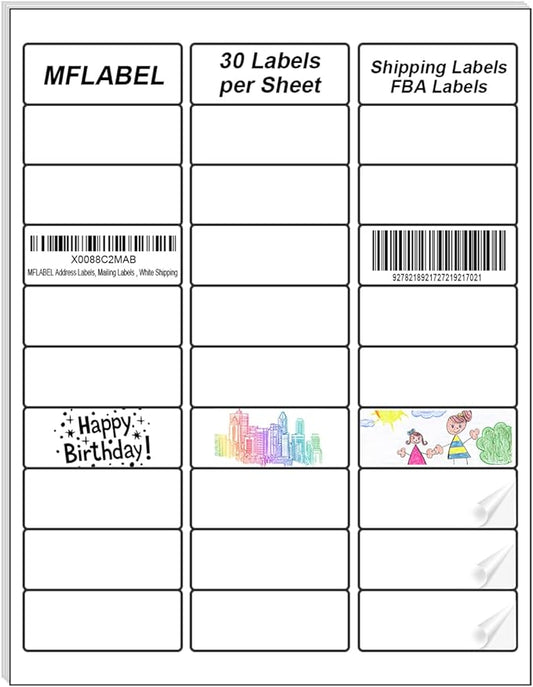 MFLABEL Address Label, 1" x2-5/8 Mailing Sticker, 30-UP White Shipping Labels for Inkjet or Laser Printer, 9000 Sticker Labels (300 Sheets), 30 Label per Sheet