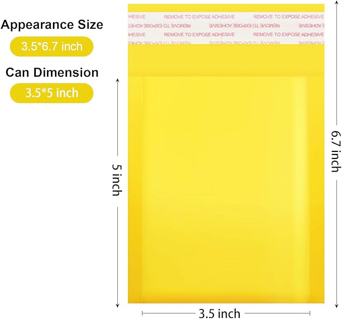 packbabol Kraft bubble mailers 3.5x5 Inch 100 Pack,Self-Sealing Paper Envelopes for Packaging,Strong Adhesion Envelope Mailers, Small Waterproof Cushioned Padded Shipping Bags Yellow #0000