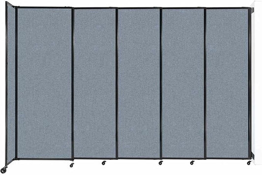 Wall-Mounted Sliding StraightWall Room Divider | Adjustable Widths | Locking Wheels | Room Separator | Up to 11'3" Wide x 7'6" Tall Powder Blue Fabric Panels