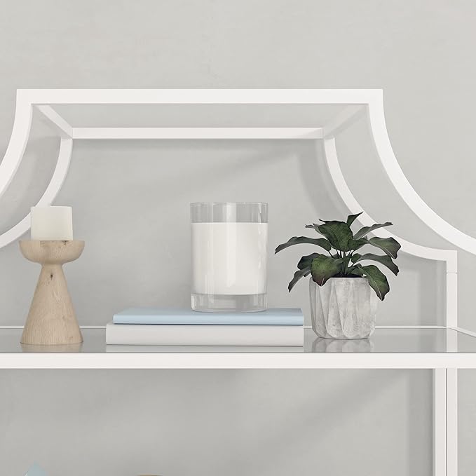 Sauder International Lux Book Shelf 5 Tier Modern Metal Multipurpose Bookcase with Glass Shelving, in White