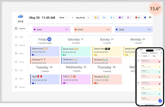 15.6 inch Digital Calendar Touchscreen, Wall Planner, IPS FHD,Smart Family Schedules, Chore Chart, Wall Organizer for Multi-Child Homes - Built-in Digital Picture Frames Function