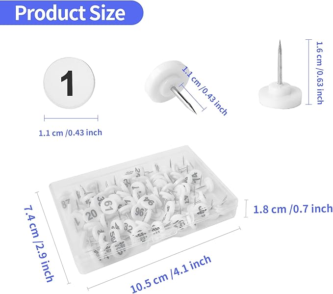 souG 200pcs Numbered Push Pin Tacks, 1-100 Sequential Number Tacks Push Pins, 11mm Diameter 16mm Length Thumbtacks for Maps, Presentations, Photo, Poster (Black and White)