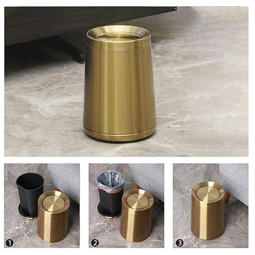 10 L/3 Gallen,Gold Small Trash Can for Bathroom,Brushed Stainless Steel Garbage Can with Flipping Lid,for Bathroom,Living Room,Bedroom,Hotel,Conference Room(Gold)