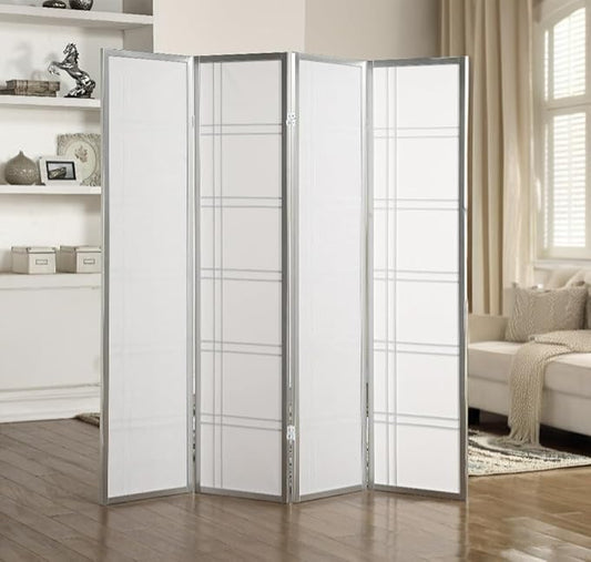 NicBex Room Divider 4 Panel Room Dividers with Paper-Looking Partition Room Dividers and Folding Privacy Screens Wall Divider for Home, Office, Room Separation,72" W x 1" D x 70" H, Silver