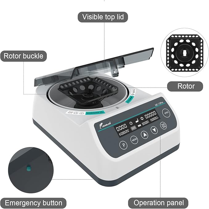 Lab High Speed Centrifuge Machine Bechtop Microcentrifuges 3 in 1 Rotor for 0.2/0.5/1.5/2mL Tube Capacity (12000RPM)