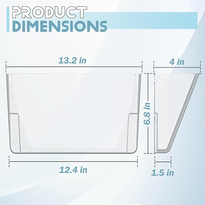 6 Pack Clear Acrylic Single Pocket, Plastic Hanging Wall Mount File Holder for Office Home, Clear