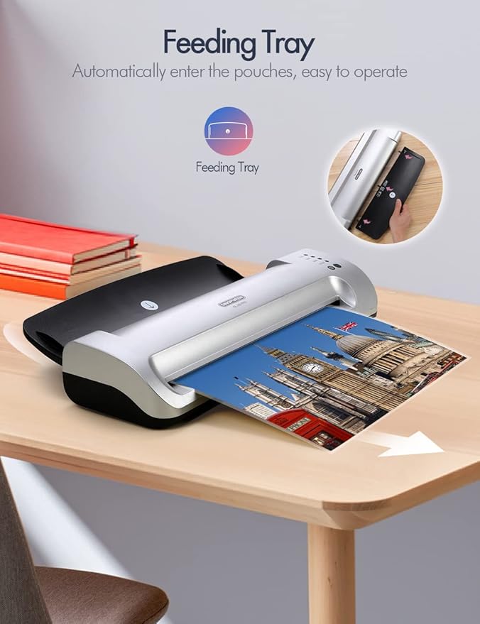 Laminator Machine, SINOPUREN 13-inch Thermal Laminator, with Paper Trimmer, Corner Rounder, 10 Pouches Sheets, Quick Warm-Up, Cold and Hot Laminating for Home/School/Office