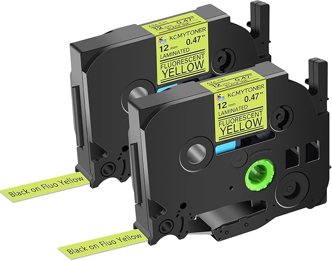 Label Tape Refills Compatible for Ptouch TZe-C31 TZ C31 Laminated Black on Yellow Fluorescent 1/2" 12mm for PTD200, D210 D400 D600 PTH100 H110 PTP300BT PTP700 PTP710BT, 2 Pack