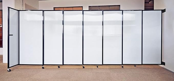 Wall-Mounted Sliding StraightWall Room Divider | Adjustable Widths | Locking Wheels | Room Separator | Up to 11'3" Wide x 4' Tall Charcoal Gray Fabric Panels