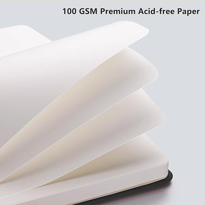 RETTACY Blank Journal Notebook, 2-Pack, 192 Pages per Pack, A5 Medium Size (5.7'' x 8.3''), Leather Hardcover, 100 GSM Thick Paper, for Sketching, Drawing, Painting (Black & Pink)