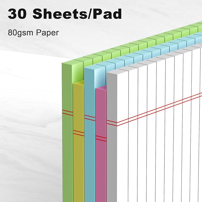 5pcs Small Note Pads 5x8 Notebook College Ruled Legal Pads Color Notepads 5 Pack Study Back Writing Pads 5 x 8 Perforated Narrow Ruled Pads of Paper for School & Office Supplies (Multicolor)