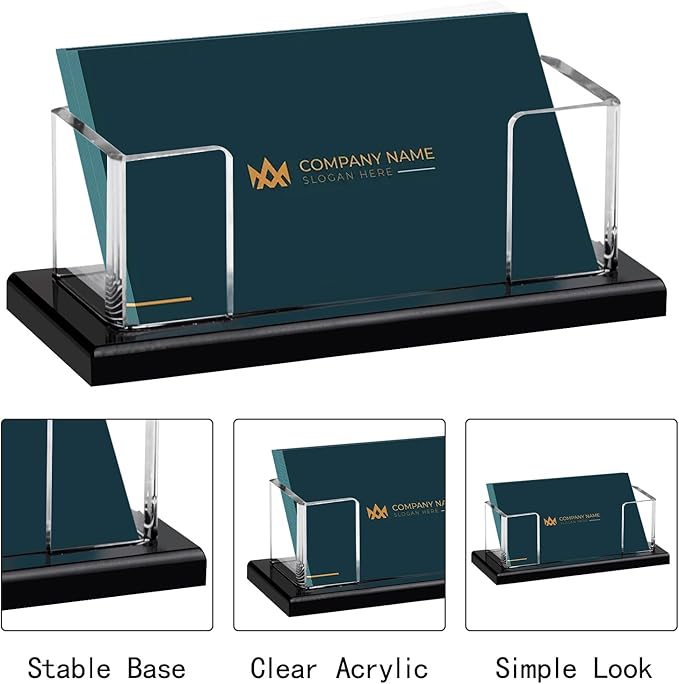 Weiai Acrylic Business Card Holder Stand for Desk, 2 Pieces Modern Black Base Business Card Organizer Display