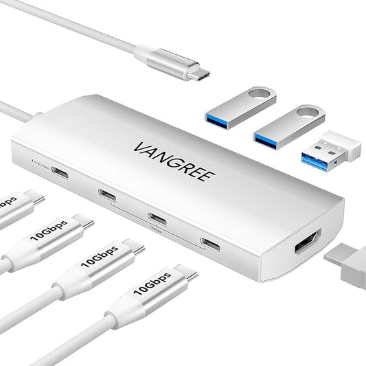 USB C to USB C Hub 10Gbps, 3 USB 3.2 Gen 2 Ports, 4K@60Hz HDMI, 100W PD, 3 USB 3.0 Ports, USBC Splitter Multiport Adapter for MacBook Pro/Air, iMac, iPad Pro, iPhone 15 (Not Support Type-C Monitor)
