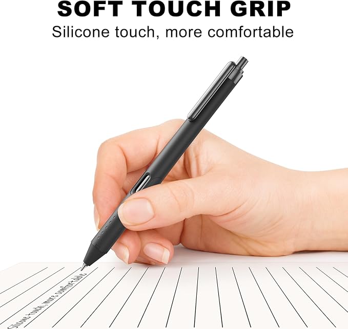 12 Pack Black Pens - 0.7mm Gel Pens Black Ink Quick-Drying Smooth Writing - Comfort Grip Retractable Pen for Journaling, Cute School & Office Supplies Home Work (12 Count, Black Ink)