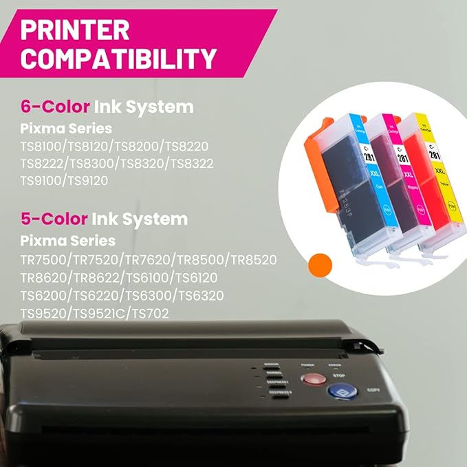 CLI-281 XXL Cyan/Magenta/Yellow-3 Color Ink Compatible with Canon 281XXL CLI281 Value Pack Work for Pixma TS6120 TS8120 TR7520 TR8520 TS9120 TS6220 TS8220 TS9520 TS9521C