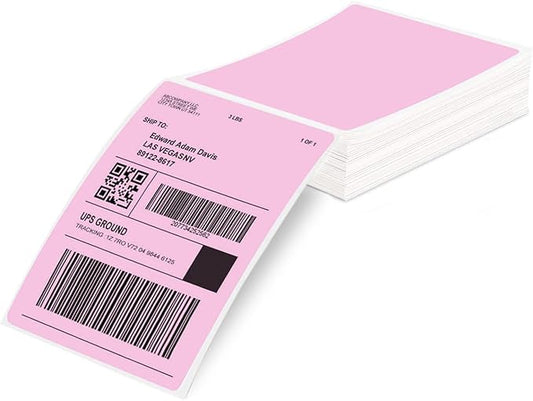 Phomemo 4x6 Thermal Label Printer Paper - 100 PCS Pink 4"x6" Fan-Fold Shipping Supplies Labels - Water/Oilproof Mailing Label - Permanent Adhesive Thermal Shipping Labels for Ship Packages