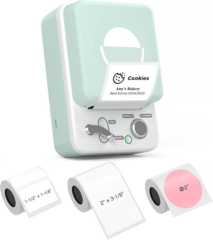 SUPVAN T50M Plus Bluetooth Label Maker Machine with 3 Tapes, High Printing Clarity, Versatile App with 40+ Fonts and 450+ Icons, Inkless Labeler for Business, Home, Office Organization, Green