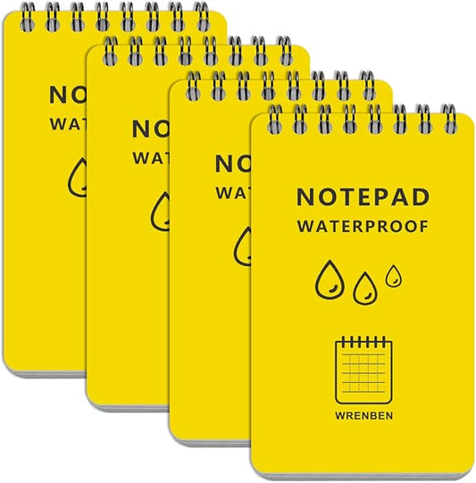 Weatherproof Top Spiral Notebook 3x5 Pocket Notepad with Waterproof Paper and Hard Cover, 100 Pages per Steno Pad, Graph Pattern (3" x 5", Yellow)