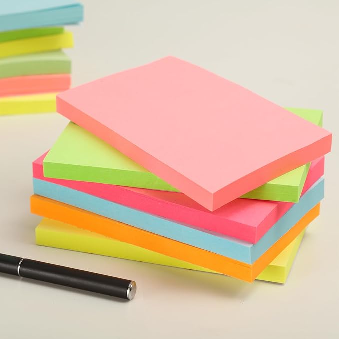 480 Sheets 3 in x 5 in Large Sticky Notes, 76 x 127 mm 6 Pads Assorted Self-Stick Pads for Notebook,Office,School and Home,80 Sheets/Pad (6 Pads Brillant)