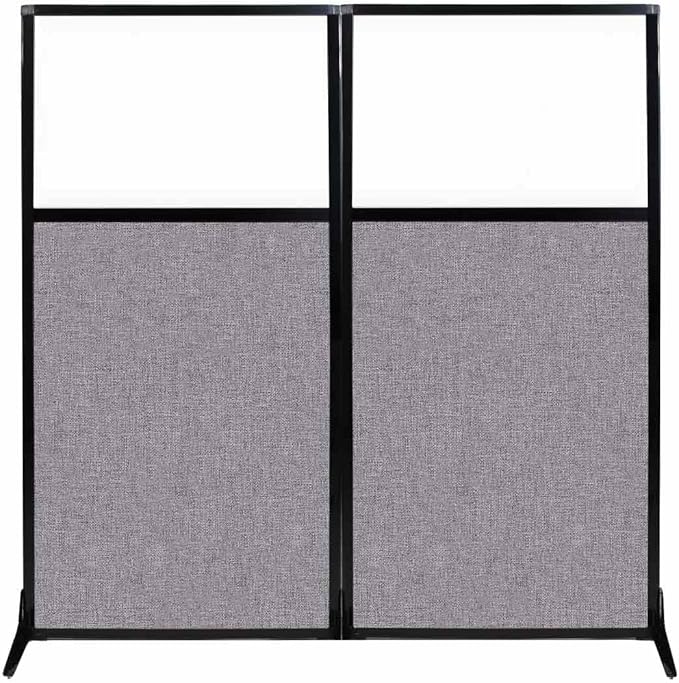 Versare Workstation Partition | Portable Wall Divider | Modern Office Cubicle | Free Standing Privacy Screen | Flexible Work Space | 66" x 70" W/Window, Cloud Gray Fabric Panels